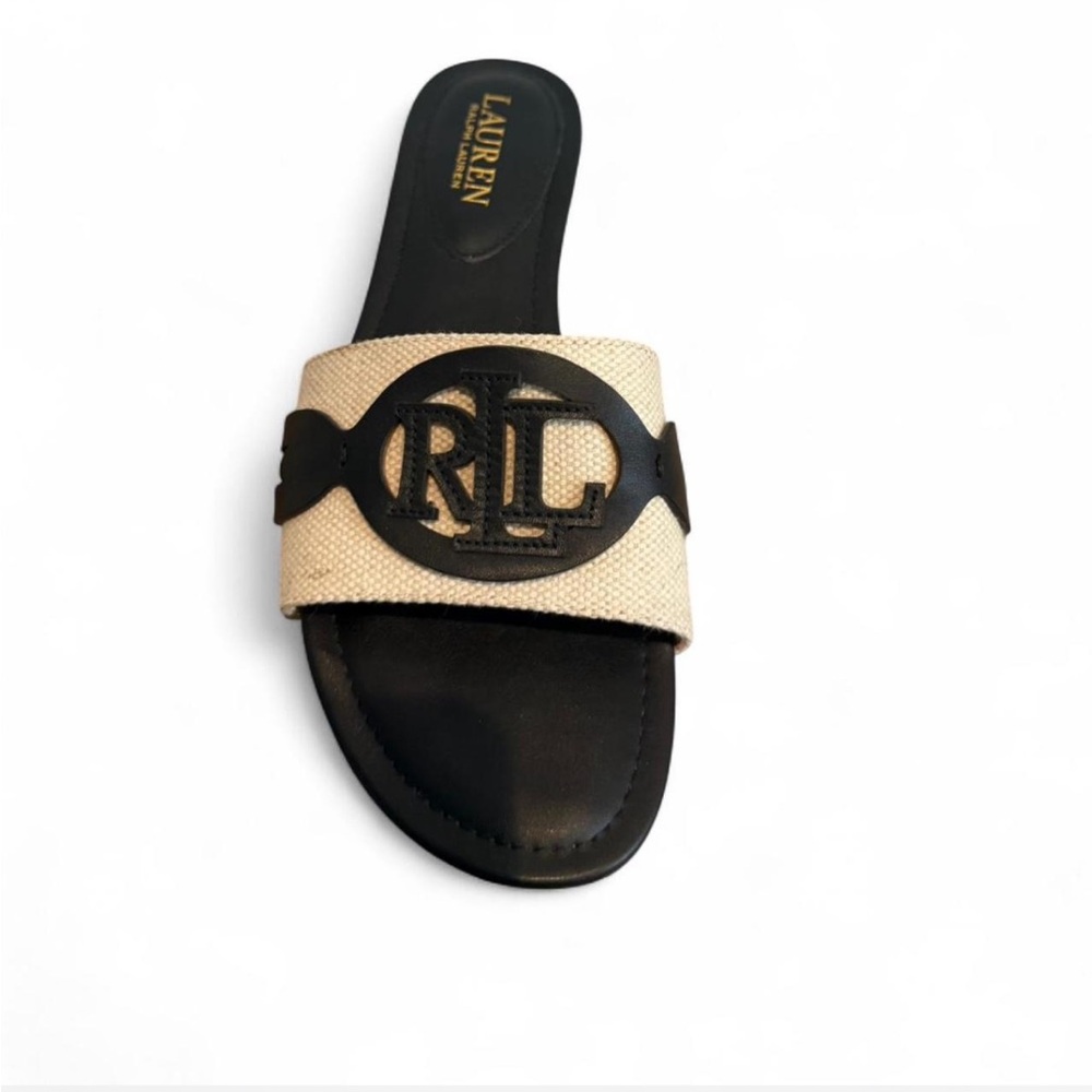 Ralph Lauren Alegra Canvas & Leather Slide Sandal 8.5